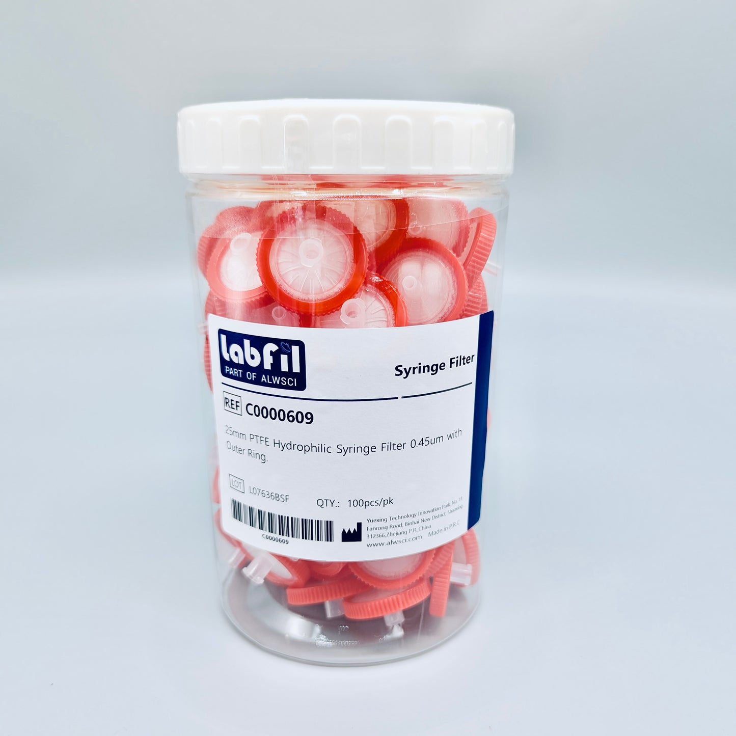 Syringe filters, hydrophilic PTFE