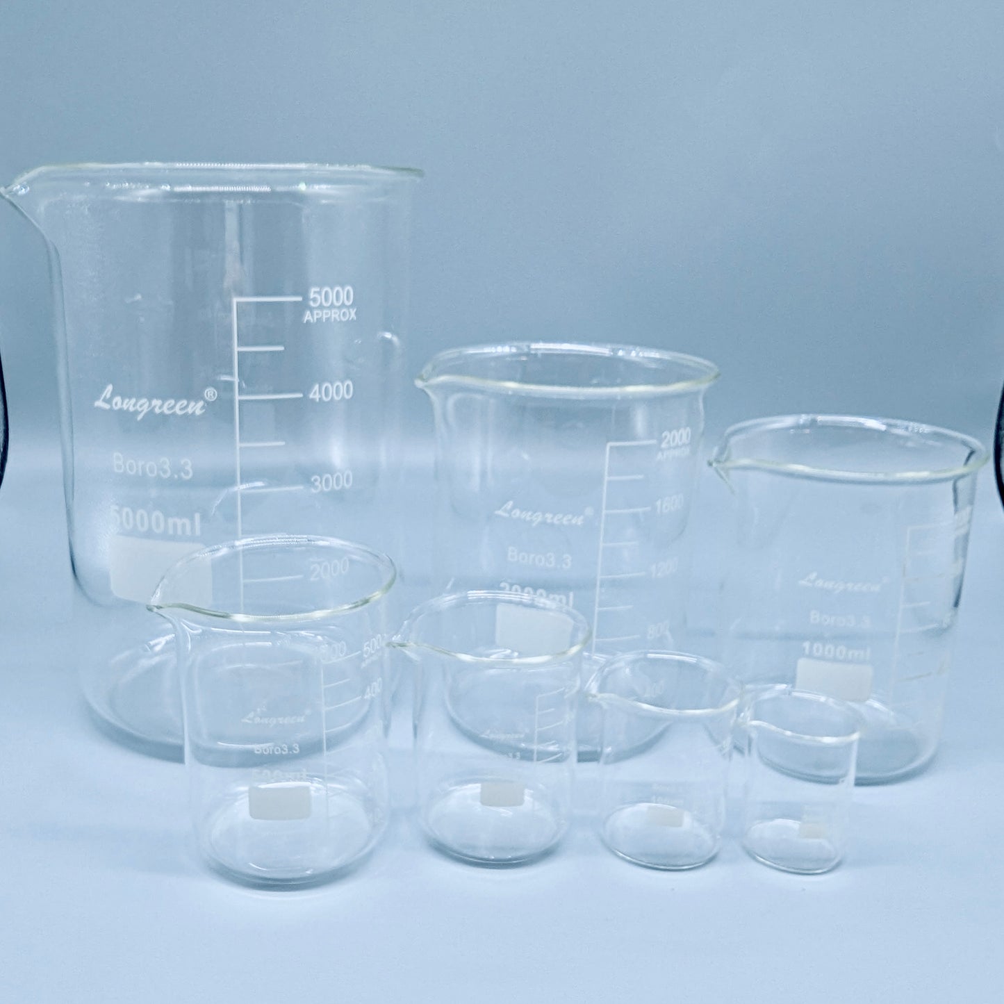 Beakers, Low form, Borosilicate glass