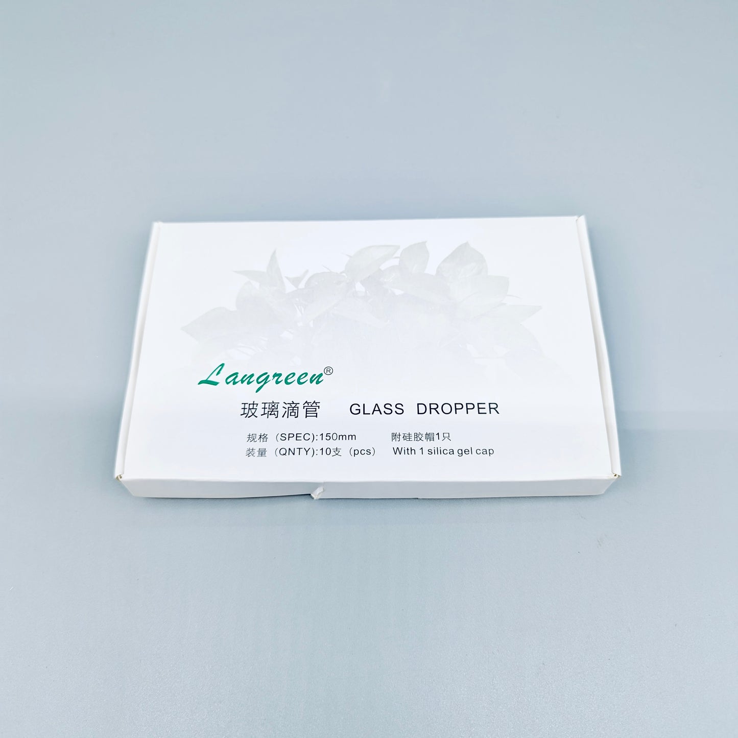 Glass droppers, 150 mm, with four silicon bulbs