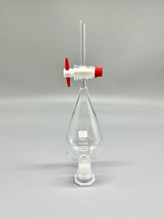 Separatory funnel with PTFE stopcock and plastic stopper