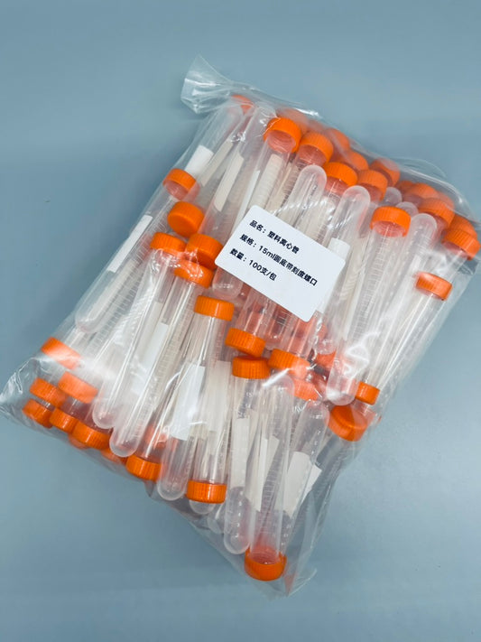 Screw-cap round bottom centrifuge tubes, 15 mL, 100/pk