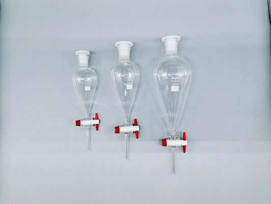 Separatory funnel with PTFE stopcock and plastic stopper